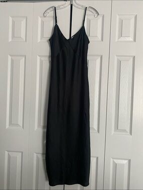 a new day Black Satin Slip Maxi Dress with Thin Adjustable Straps